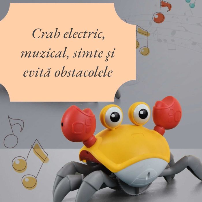 Crab electric, iluminat, muzical, pe inductie, incarcare USB, 3+ani