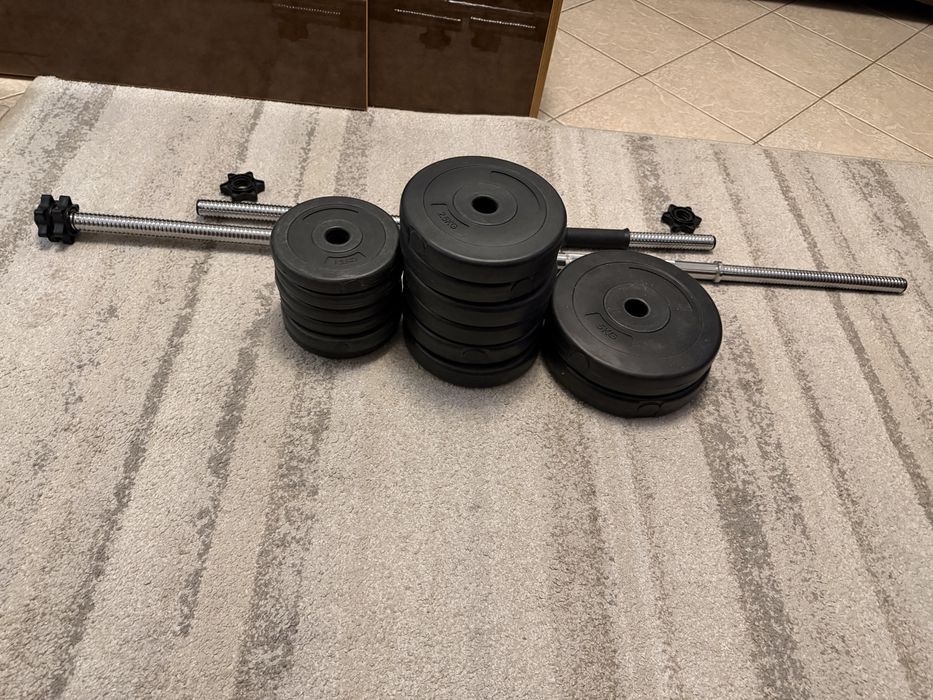 Gantere + Haltera reglabile cu greutati 32,5kg