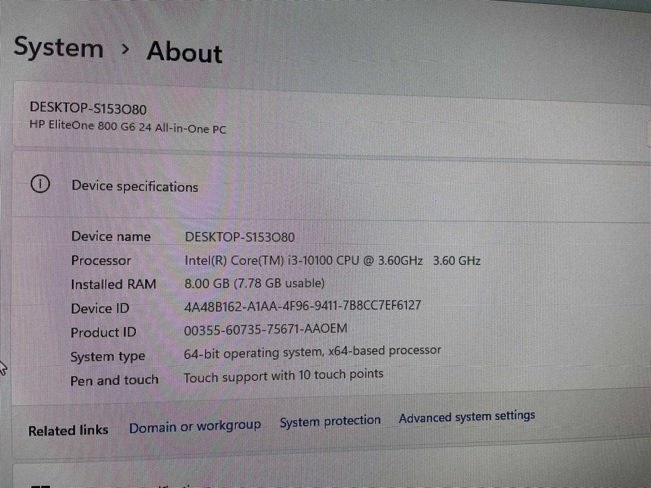 PC All in One HP EliteOne 800 G6, Core i3