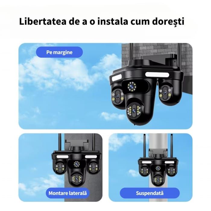 Camera Supraveghere Exterior  Cvadruplă Wireless, 4Lentile,Wifi