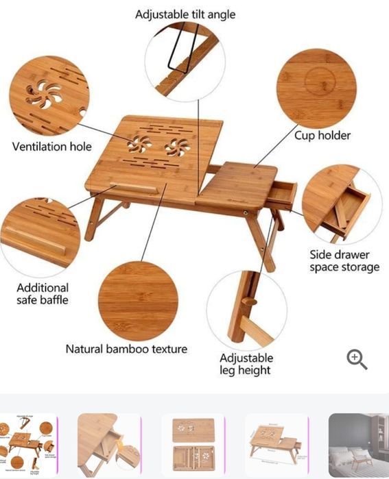 Masuta laptop pliabila lemn bambus pliabila ajustabila 2 coolere