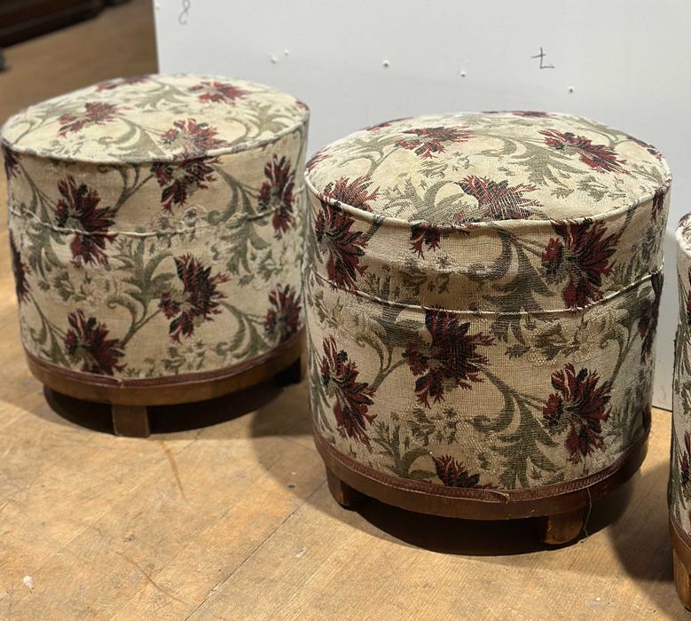 3 buc Taburet Vintage Stil Ottoman; Scaunel tapitat cu sezut 40x40 cm