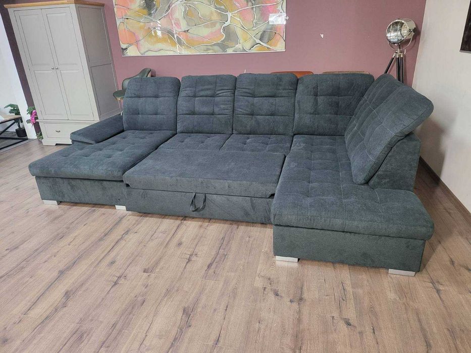 Тъмно сив П - образен ъглов диван Nixon с функция сън