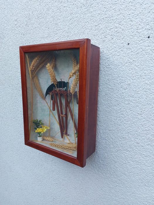 Accesoriu decorațiune vintage colectie lemn sticla Franța 1960