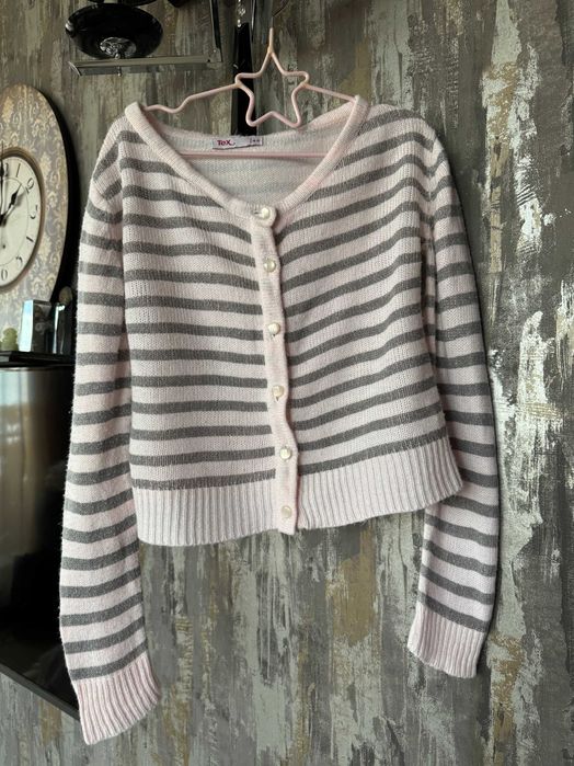 Cardigan roz pal cu dungi gri TEX_4-5 ani