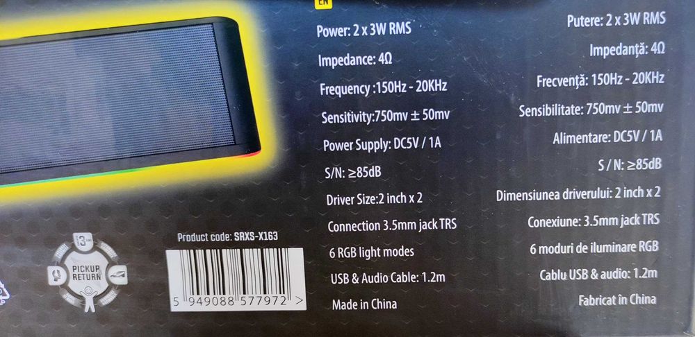 Boxa Soundbar gaming Serioux Yron X163, RGB