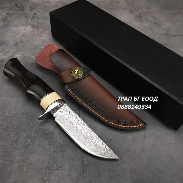 Ловен нож DMK-26  Дамаскова стомана, VG10 и Абанос ест. Кожа Loven noj