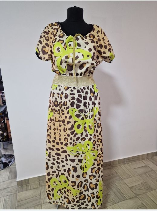 Rochie lunga animal print, talie elastica;