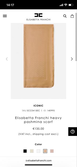 Оригинален плътен пашмина шал на луксозната марка Elisabetta Franchi
