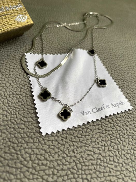 van cleef двойно колие от неръждаема стомана детелини черни черно бижу