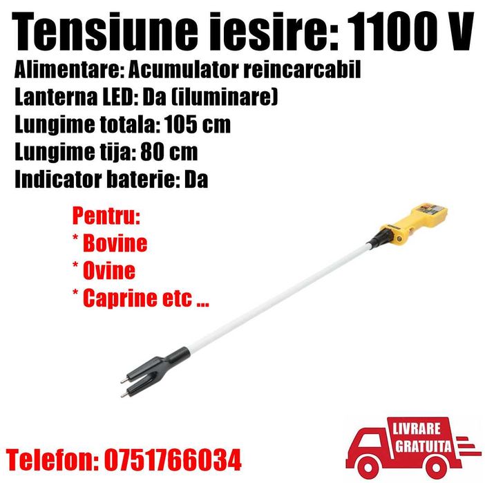 Baston Electric Animale Acumulator Indicator Baterie Lanterna Led 80cm PH