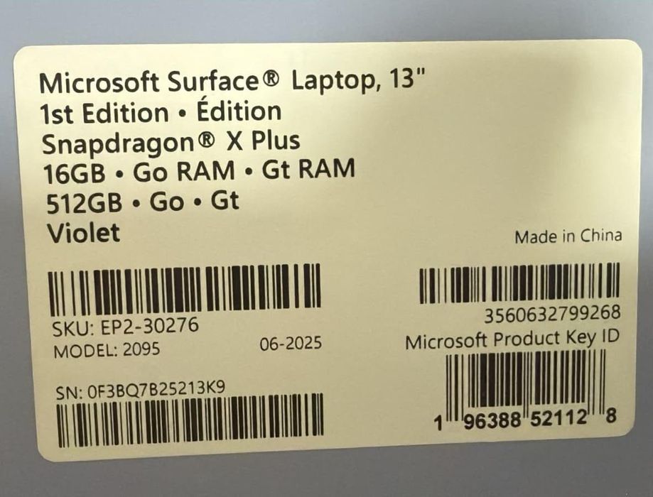 Surface Laptop 13, 2025, 1st, Snapdragon X Plus, 16/512GB