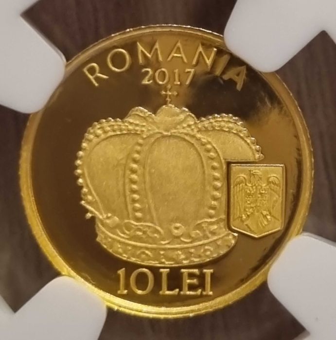 Moneda istoria aurului BNR Coroana reginei Elisabeta gradata NGC PF 69