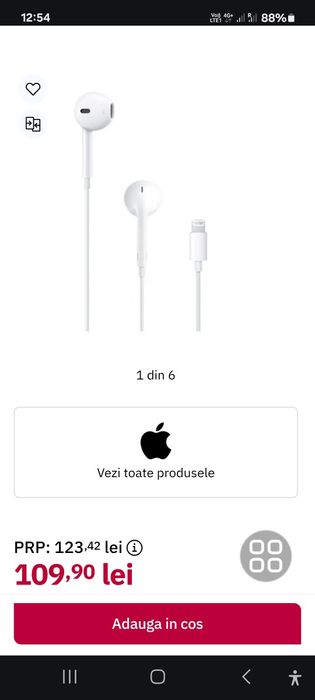 căști Apple EarPods cu conector Lightning.