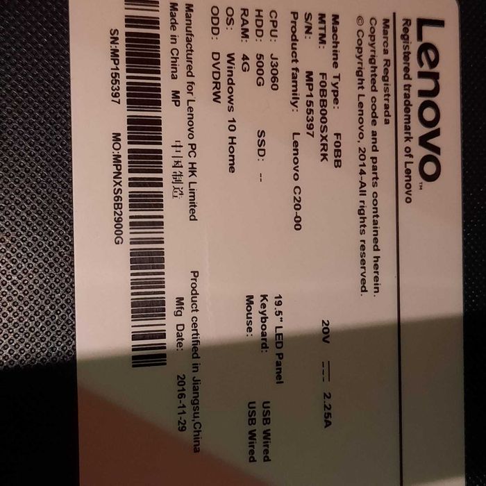 Компьютер моно блок Lenovo C20-00  Led panel 19.5"