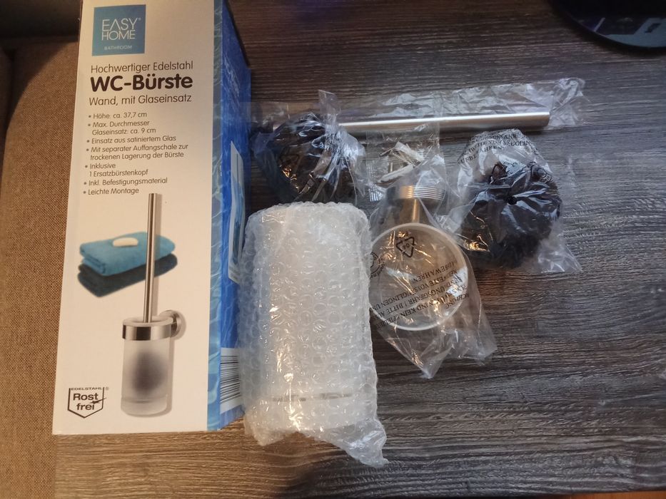 Perie wc , sticlă satinată+metal negru
