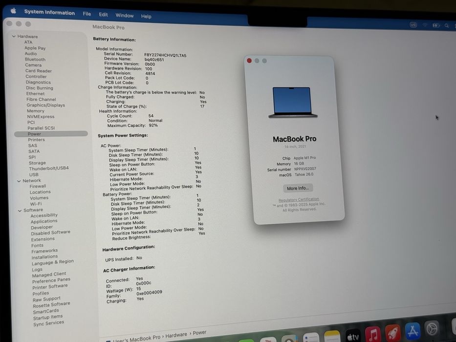 Като Нов  Macbook Pro 14’ M1 Pro 2021/16GB Ram/512GB SSD