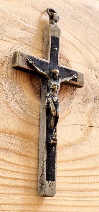 Cruce Crucifix Vechi din Alamă și Abanos