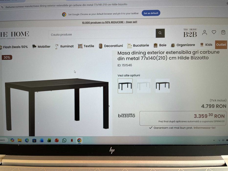 Vand masa extensibila de terasa 77x 140/ 210 cm , aluminiu