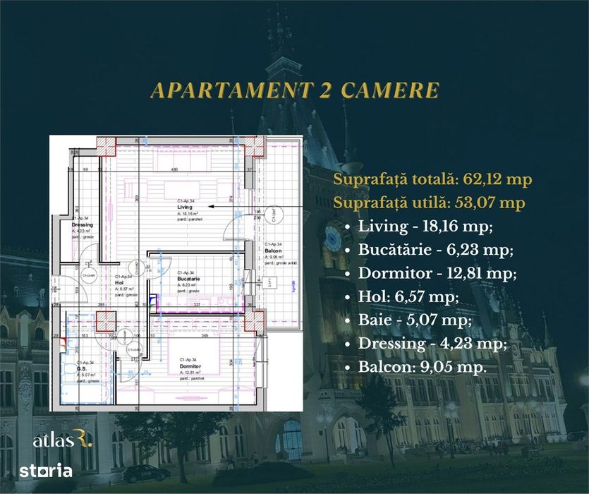 Apartament 2 camere | Intabulat | 62,12  mp | 116.506 euro | Comision