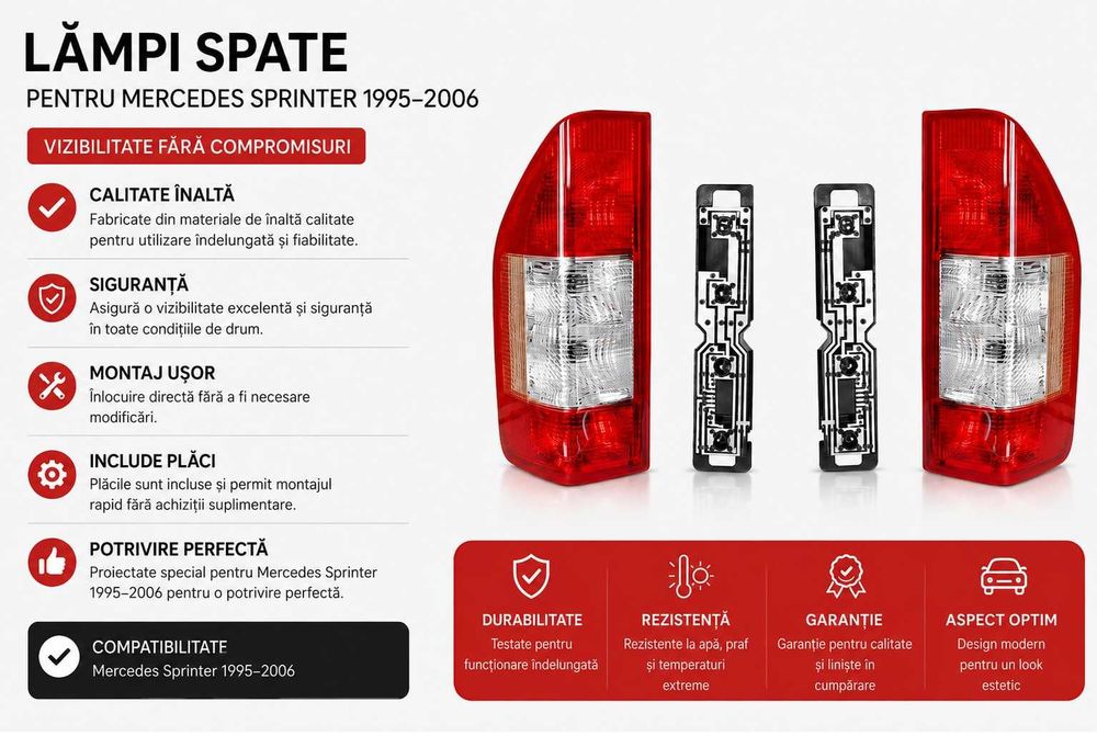 Stop, stopuri cu placă de circuite pentru Mercedes-Benz Sprinter (1995-2005) clare, cu aspect facelift