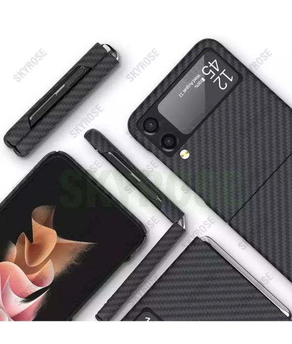 Husa Ultra Slim Neagra Din Fibra de Carbon Samsung Z Flip Fold 3 4 5 6