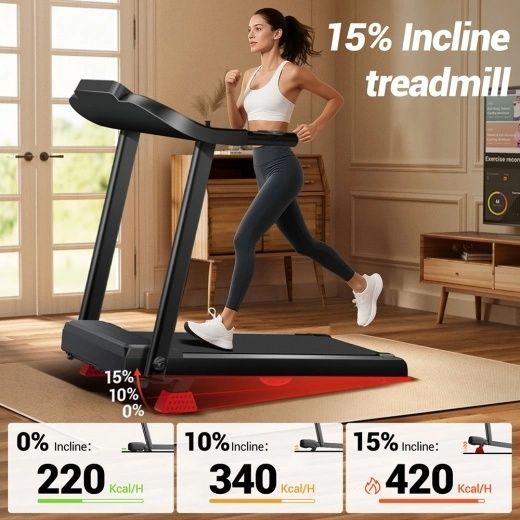 Сгъваема бягаща пътека  със сензор за пулс, безчетков мотор 3.0 НР.