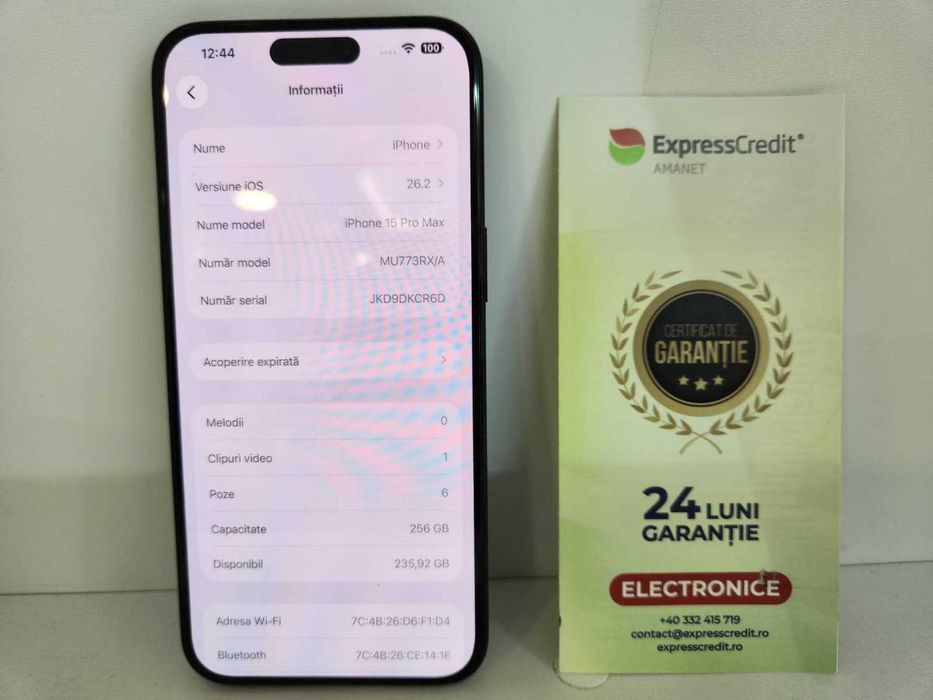 Iphone 15 Pro Max 256Gb - Baterie 81% (Ag8 Tudor/B74294) – Garantie 2 Ani!