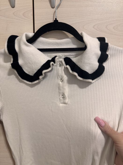 Бяла блуза с яка ZARA, размер С