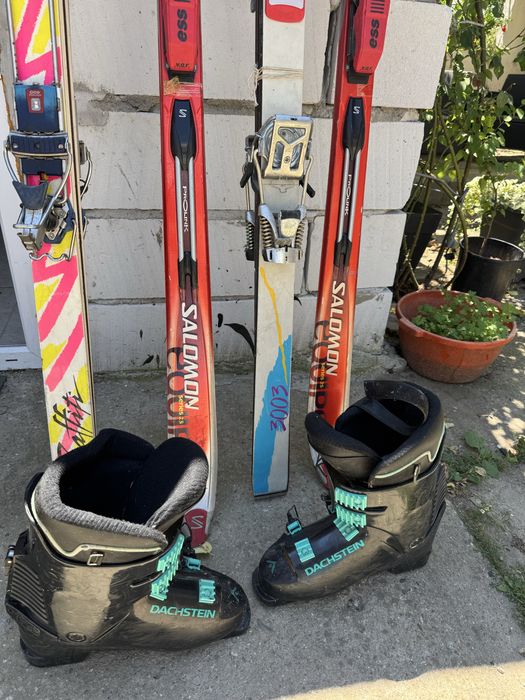 3 perechi de Schiuri Salomon ski / Hagan / Duret iarna + Winter Clăpari Dachstein – Stare Bună