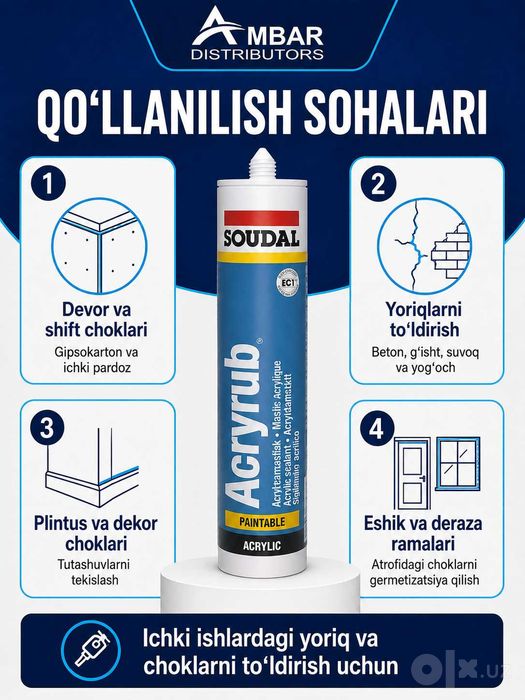 силиконизированный акриловый герметик (Acryrub) производства Soudal.