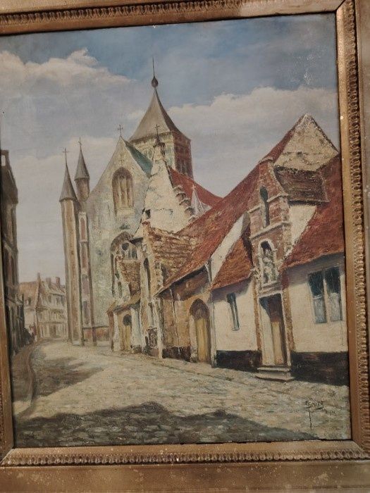 Ulei pe pânză o lucrare de dimensiuni mari semnata încadrată într-o ra