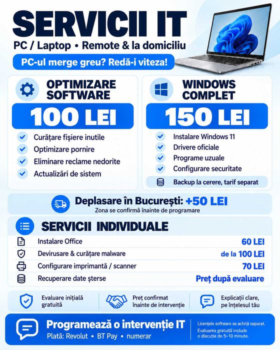Optimizare PC & Laptop / Curățare / Instalare Programe (Remote & Local)