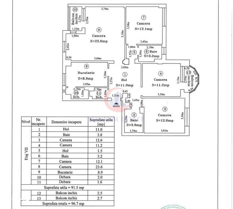 Apartament spatios 4 camere 97 mp – living 23 mp – Bd. Simion Barnutiu