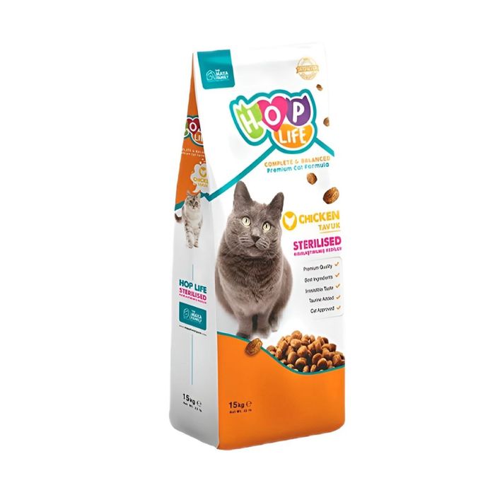 Hop Life 15kg Sterilized KURITSA Mushuklar uchun Sifatli korm