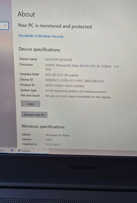 Лаптоп MEDION E13203, FHD, IPS 13.3", Pentium Silver, 4gb 128