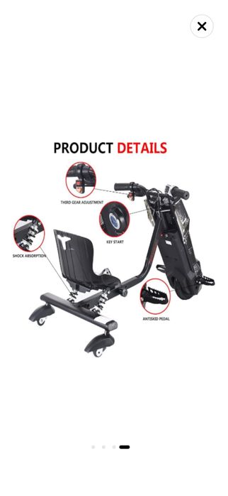 Tricicleta Electrica Drift Pentru Copii 360, Cu Suspensie, Trike, Motor 250W, Baterie 36V – 4400 mAh, Bluetooth, Viteza 15 km/h, Negru