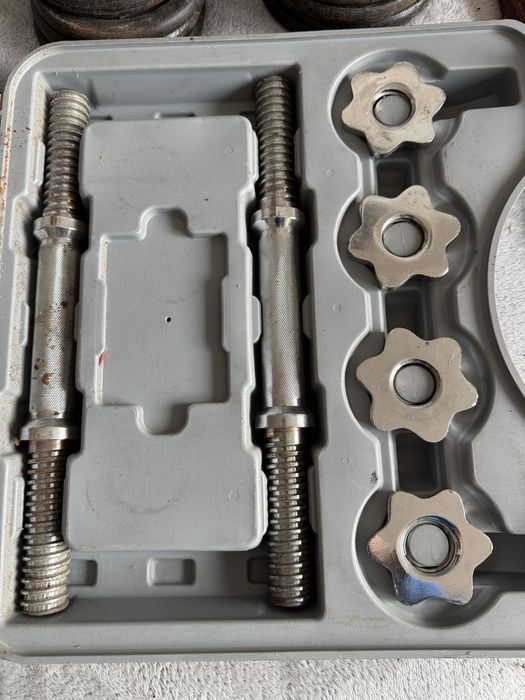 Set gantere reglabile – discuri fontă + cutie transport