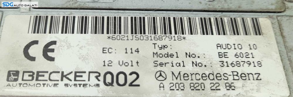 Radio CD Player Mercedes Clasa C Class W203 2000 - 2007 Cod A2038202286 [N0408]