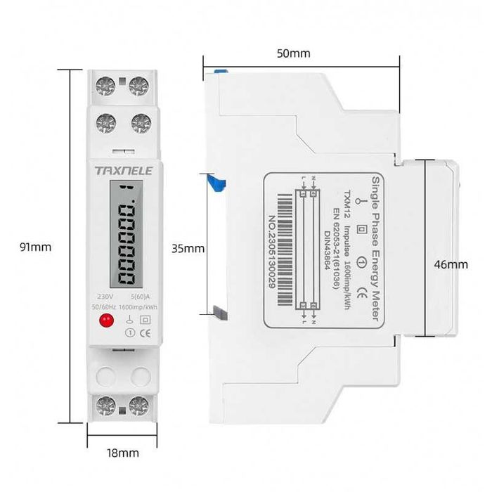Електромер електронен монофазен, еднотарифен до 250VAC , 20214316