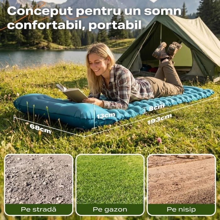 Saltea Gonflabila Camping cu Pompa Picior 193x68x8cm Albastru Noua