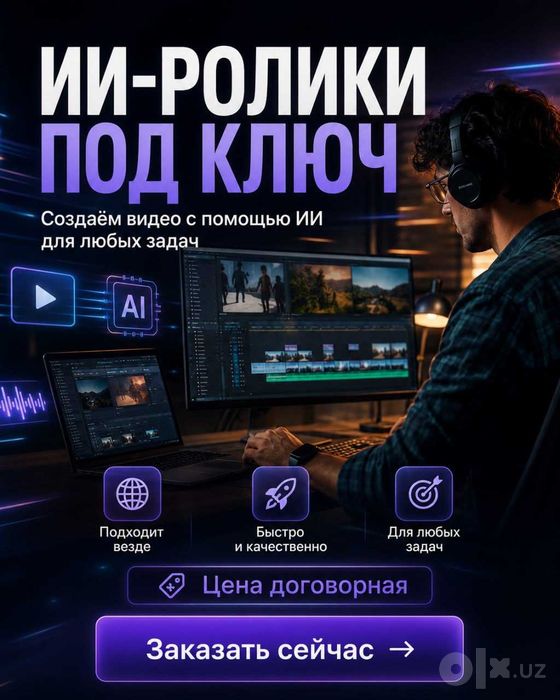 Ai Sun’iy intellekt yordamida PROFESSIONAL videolar tayyorlab beramiz!