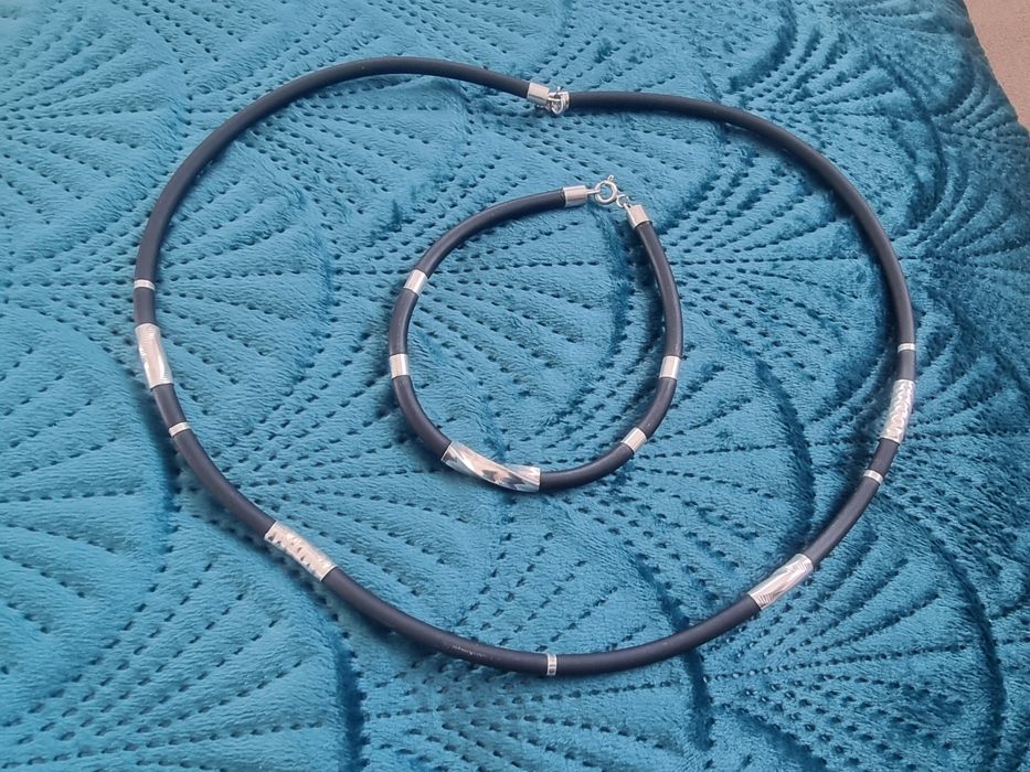 Set argint 925 cu silicon  ( lanț colier + brățară )