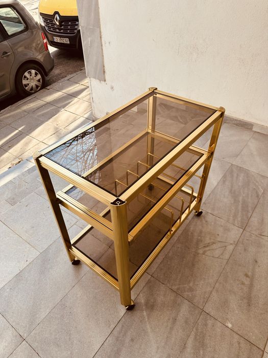 Италианска винтидж бар количка – месинг и стъкло, 70-те години