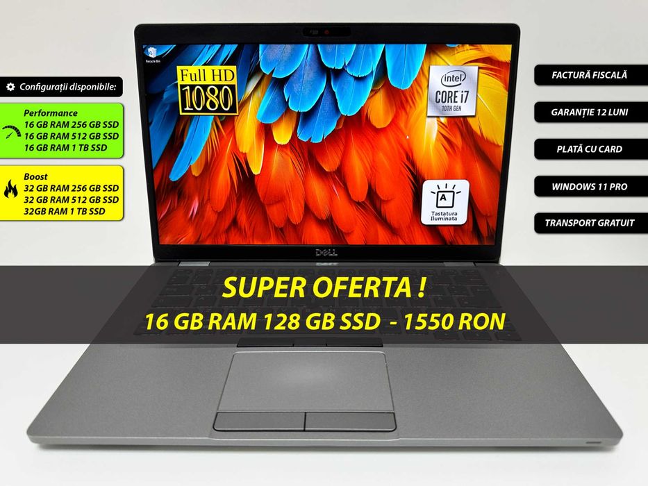 Laptop Dell Latitude 5410 Intel i7 generatia 10 16 gb ram 128 gb ssd Ecran 14 inch Full HD Gama Business Factura si Garantie 1 an