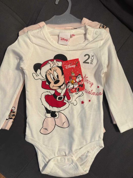 Set 2 body-uri fete/fetite/bebe 74 cm , 6-9 luni, Disney, Crăciun