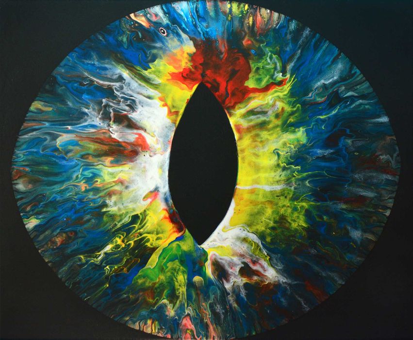 Vand tablou abstract realizat prin tehnica turnarii (pouring) !