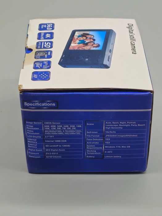 дигитална камера 56MP / 4K (2160P) – 20x цифров zoom, 2.7" LCD,нова!