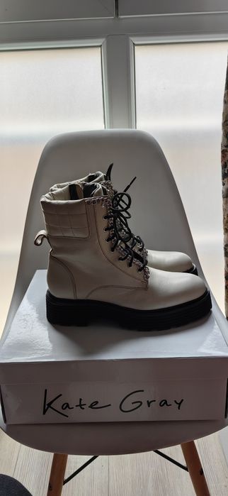 сиви кожени боти Kate Grey