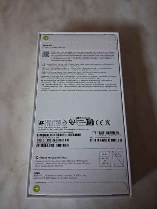 ЗАПЕЧАТАН 128GB iPhone 16e Гаранция Vivacom 2028г. 16 e Black